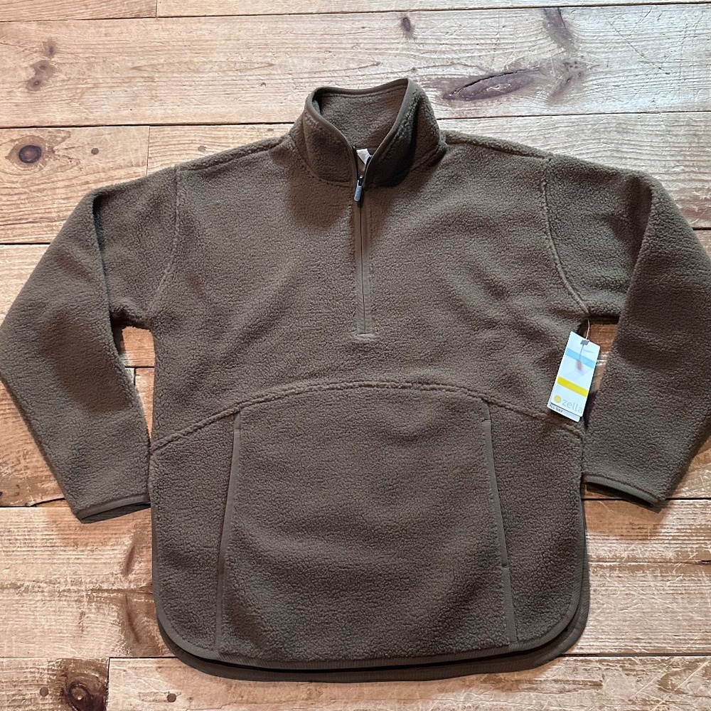 Zella Cozy Furry High Pile Fleece Jacket Brown Teak Women's Size Small $89 MSRP